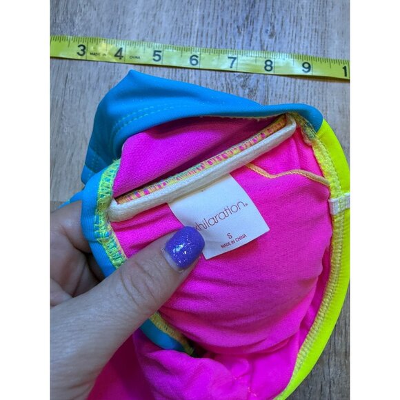 Y2K‎ Xhilaration Womens Neon Colorblock Sparkly Bikini Top & Bandeau Set Size S - Picture 3 of 8